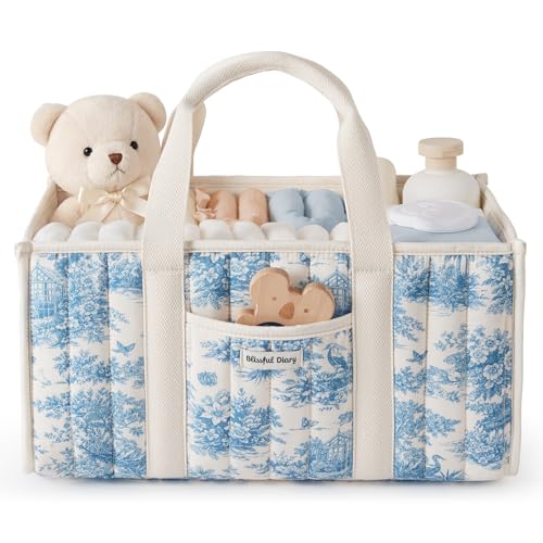 Blissful Diary Toile Diaper Caddy Organizer, Baby Diaper Basket, Blue Toile - color: Blue Toile