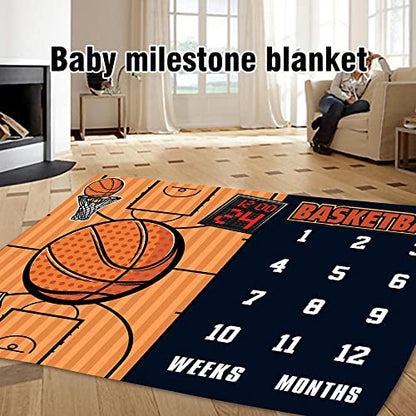 Basketball Milestone Blanket, Weekly Monthly Backdrop, 60x40Inch