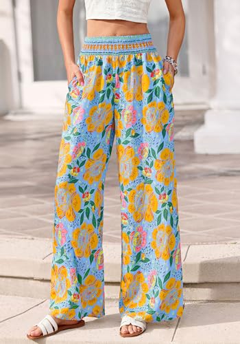 BTFBM Floral Summer Wide Leg Pants Woman 2026 - color: Light Blue, size: Medium