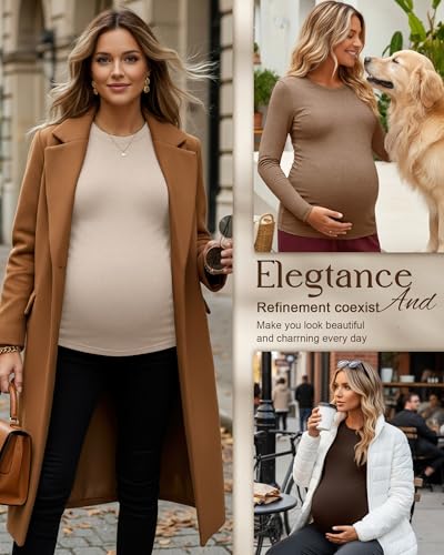 3 Pack Women's Thermal Maternity Shirts - color: Apricot, Camel, Brown, size: X-Large