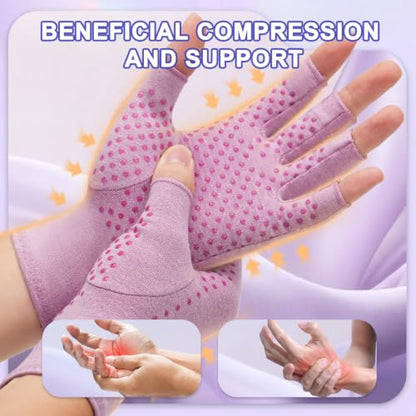 DRNAIETY 2-Pair Arthritis Compression Gloves for Hand Arthritis, Fingerless - color: Purple, size: X-Large