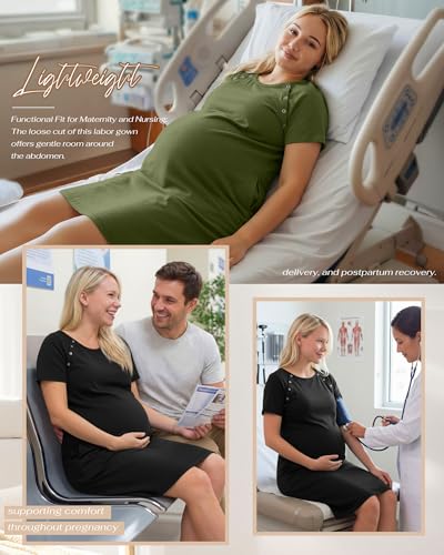 Huukeay 2 Pack Labor and Delivery Hospital Gown - color: Black, Army Green, size: Medium
