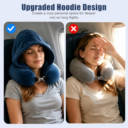 Stuffable Travel Neck Pillow with Hood, Soft Velvet Fabric,Blue - size: Type F