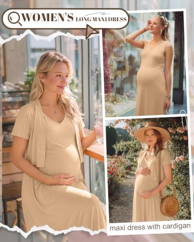 2 Piece Maternity Dress Outfits Set - color: Champagne, size: Medium