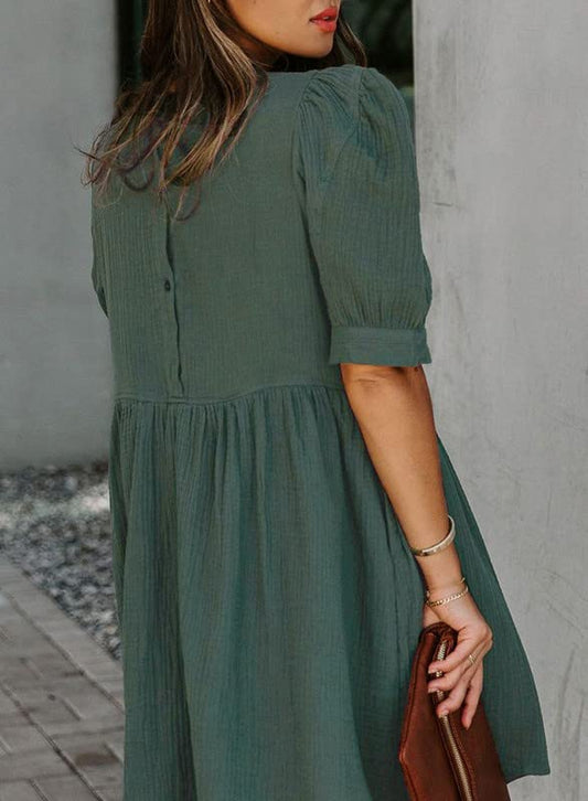 Dokotoo Womens Summer Crewneck Puff Sleeve Babydoll Mini Dress - color: 1 Green, size: Large