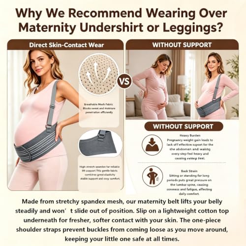 Maternity Support Belt Mesh Shoulder Straps Pregnancy Back Pelvic Relief(Gray,Large) - color: Gray, size: Large