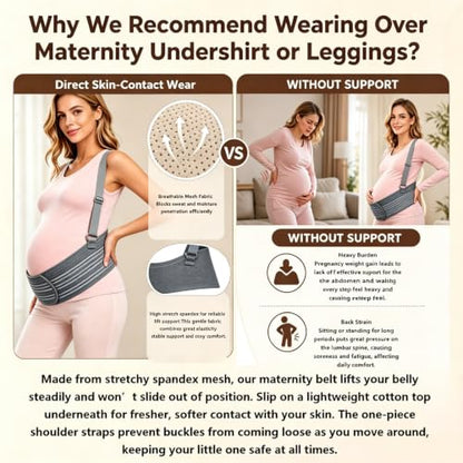 Maternity Support Belt Mesh Shoulder Straps Pregnancy Back Pelvic Relief(Gray,Large) - color: Gray, size: Large