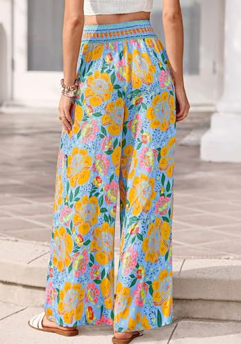 BTFBM Floral Summer Wide Leg Pants Woman 2026 - color: Light Blue, size: Medium