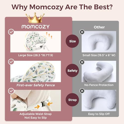 Momcozy Original Nursing Pillow for Breastfeeding - Innovative Safety Guard - color: Snug Spring