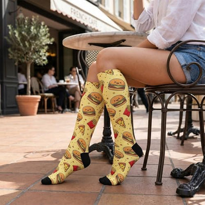 Compression Socks Knee High Support Stockings Women Men - color: Cute Hamburger Pizza