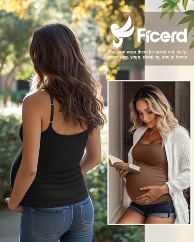 Ficerd 3 Pack Women's Maternity Tank Tops - color: Haze Blue, Coffee, Black, size: Small