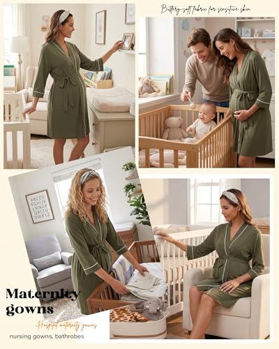 Cutecrop 2 Pack Maternity Nursing Robe Delivery Gown - color: Black, Army Green, size: Large