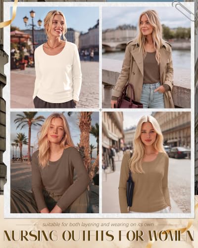 Huukeay 3 Pack Womens Nursing Tops Breastfeeding Shirts Zipper - color: Cream, Camel, Brown, size: Small