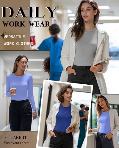 Neer 3 Pack Womens Long Sleeve Underscrub Shirts - color: Royal Blue, Periwinkle, Light Mixed Gray, size: Large