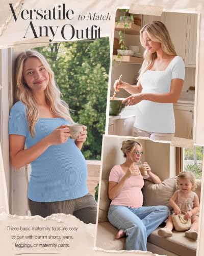 Ficerd 4 Pack Women's Maternity Shirts - color: Light Pink, White, Light Gray, Blue, size: Medium