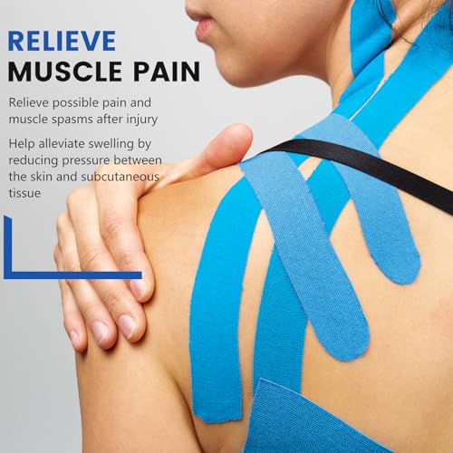 60 Pcs Light Blue Precut Kinesiology Tape Strips, 2in x 10in Kinetic Tape - color: Light Blue