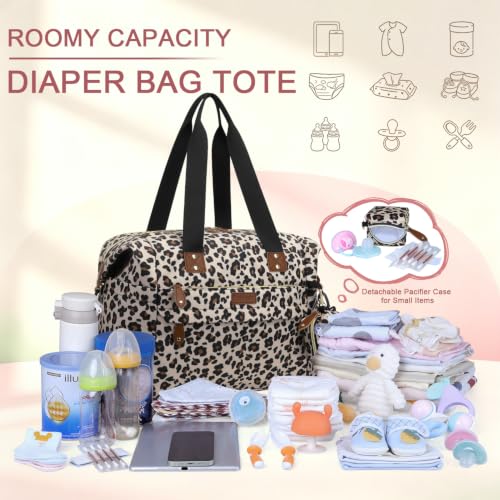 Pritent Diaper Bag Tote Waterproof Maternity Baby Bags with Pacifier Case - color: Leopard, size: Large