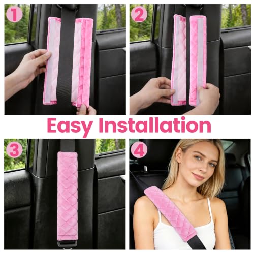 Amooca 2 Pack Seat Belt Covers Soft Shoulder Pad for Cars & Backpack - color: D: Pink