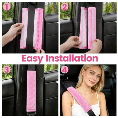 Amooca 2 Pack Seat Belt Covers Soft Shoulder Pad for Cars & Backpack - color: D: Pink