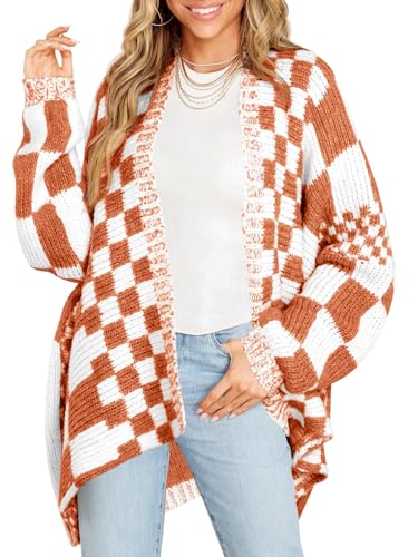 Saodimallsu Womens Checkered Cardigan Sweater - color: Caramel, size: Medium