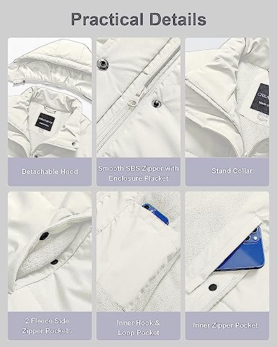 CREATMO US Women's Plus Size Warm Puffer Jacket Waterproof Fleece Lined Winter Coat with Removable Hood - color: White, size: 2X