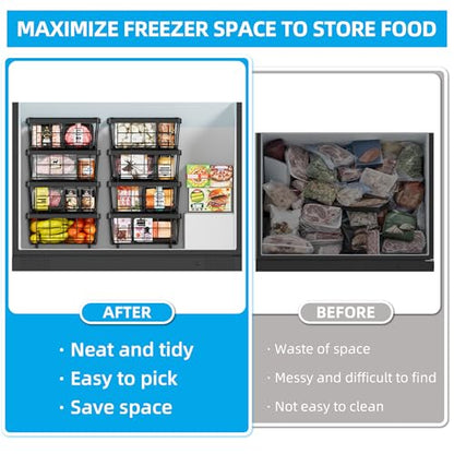 2 Pack Expandable Freezer Organizer Bins, Stackable Chest Freezer Basket - color: Black, size: 2 Packs