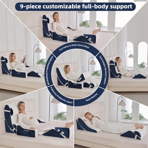 Wedge Pillow Set for After Surgery,White/Navy,9PCS-23.2" - color: White/Navy, size: 9PCS-23.2''