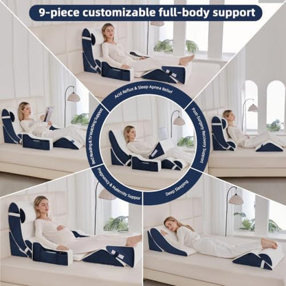 Wedge Pillow Set for After Surgery,White/Navy,9PCS-23.2" - color: White/Navy, size: 9PCS-23.2''