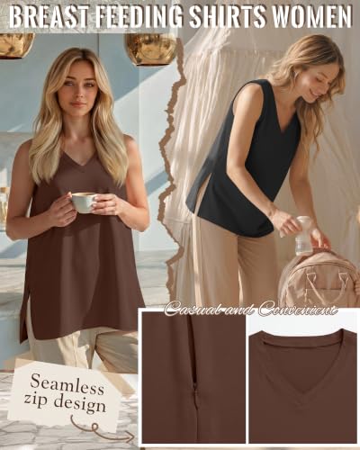 3 Pack Womens Maternity Nursing Tank Top - color: Brown, White, Black, size: X-Large