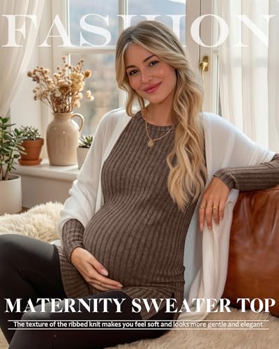 3 Pack Maternity Shirts Pregnancy Sweaters Tunic Tops - color: Coffee, Brown, Black, size: X-Large