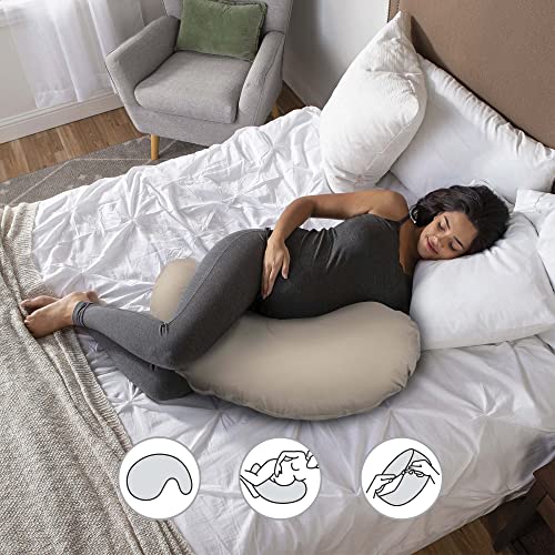 Boppy Cuddle Pregnancy Pillow, Organic Cotton Cover, Side Sleeper Support - color: Organic Biscuit