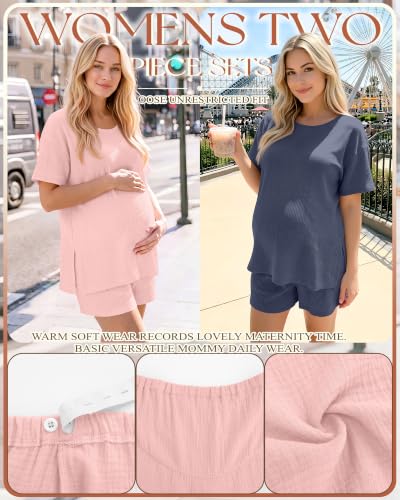 Riyiper 4 Pcs 100% Cotton Maternity Pajamas Sets - color: Pink, Haze Purple, size: Medium