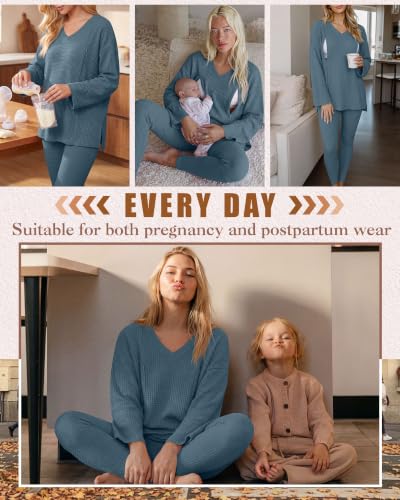 Neer 2 Pcs Maternity Nursing Pajamas Set Oversize - color: Haze Blue, size: Medium