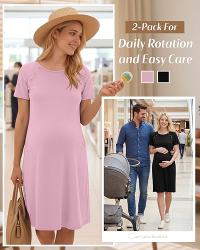 Huukeay 2 Pack Labor and Delivery Gown Maternity Hospital Dress - color: Black, Pink, size: Medium