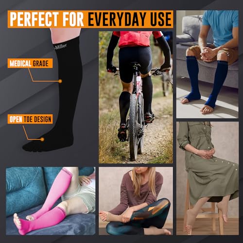Doc Miller Open Toe Compression Socks 30-40 mmHg for Women & Men, 1 Pair - color: Black, size: Small