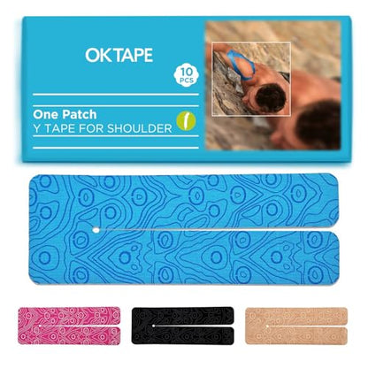 OK TAPE Precut Y-Shape Kinesiology Tape for Shoulder, Knee, Back, 10 Pcs - color: Blue