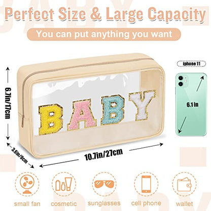 Chenille Letter Clear Makeup Bag with Zipper and Waterproof Nylon - color: BABY-Beige