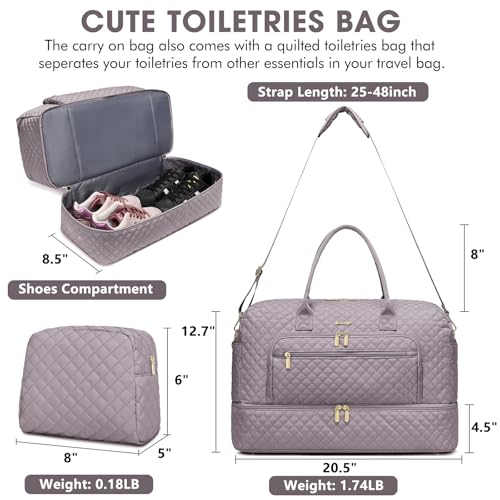 Travel Duffle Bag Weekender for Women - Carry-On Overnight Bag Personal Item Bag with Shoe Compartment & Wet Pocket Large Weekend Tote Bags with Toiletry Bag Hospital Bags for Labor and Delivery - color: Purple Grey