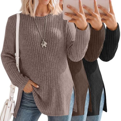 3 Pack Maternity Shirts Pregnancy Sweaters Tunic Tops - color: Coffee, Brown, Black, size: Small
