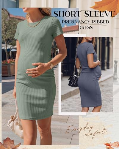 3 Pack Women's Cotton Maternity Dresses - color: Pink, Haze Blue, Gray Green, size: Small