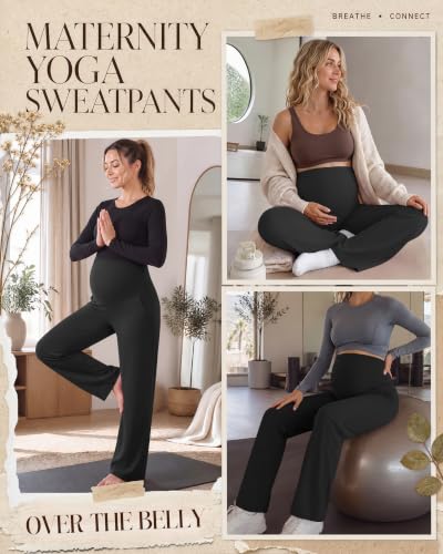 3 Pack Women's Maternity Yoga Pants with Pockets - color: Black, size: Large