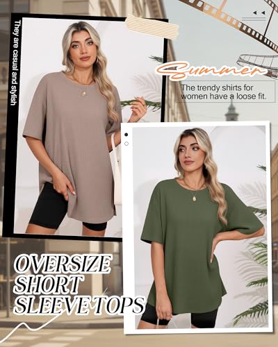 3 Pack Womens Oversized Waffle Knit Tops - color: Army Green, White, Khaki, size: XX-Large