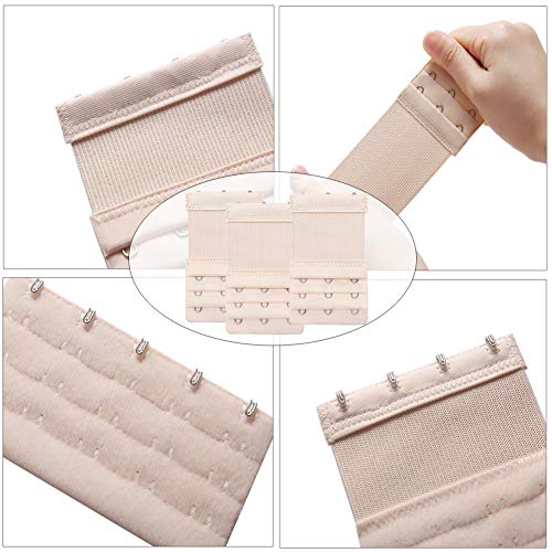 12 Pieces Flexible Bra Extender Strap 2/3/4/5 Hooks 3 Rows Adjustable Elastic Bra Band Extension for Women, Black/White/Beige