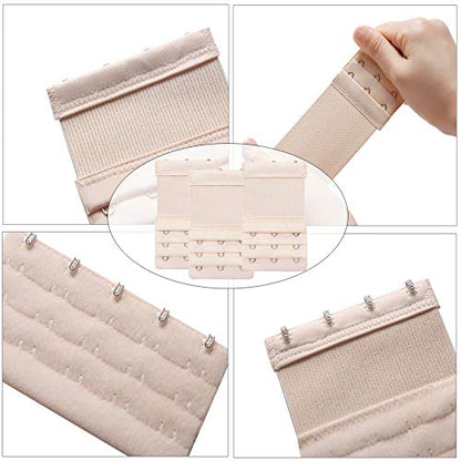 12 Pieces Flexible Bra Extender Strap 2/3/4/5 Hooks 3 Rows Adjustable Elastic Bra Band Extension for Women, Black/White/Beige