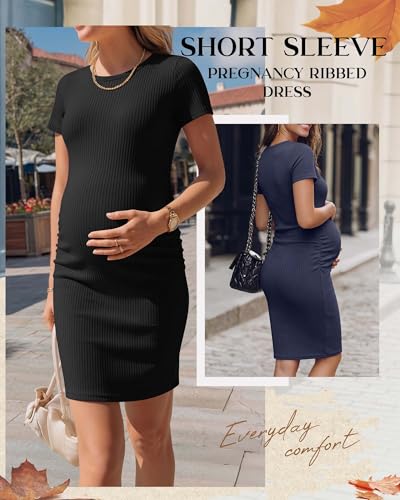 3 Pack Women's Cotton Maternity Dresses - color: Wine Red, Navy Blue, Black, size: Large