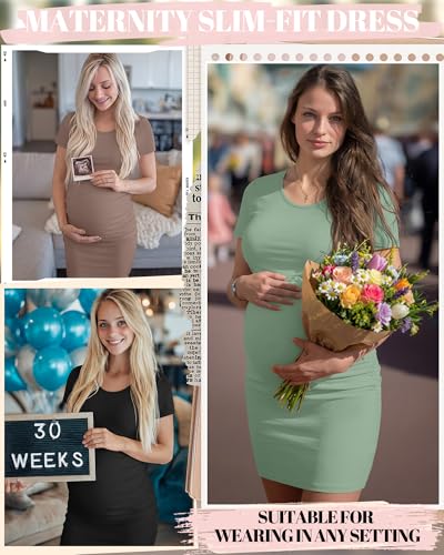 Riyiper 3 Pack Womens Maternity Short Sleeve Dresses - color: Black, Light Green, Light Brown, size: Medium