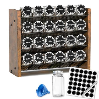 Spice Rack Organizer with 24 Glass Jars, for Cabinet Wall Mount Countertop - size: With 24 Jars, 12.2"W × 9.4"H