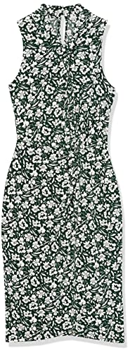 Amazon Essentials Women's Sleeveless Faux Wrap Dress with Crossover Twist Neck - color: Dark Green, Floral, size: Medium