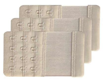 Women Pack of 3 Soft Comfortable 4 Hooks Bra Extender - color: Beige, 1/2 Inch Spacing