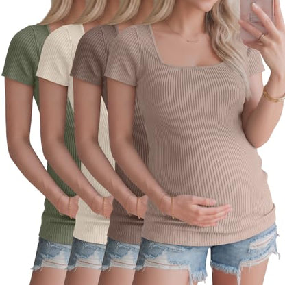 Ficerd 4 Pack Women's Maternity Shirts - color: Camel, Coffee, Apricot, Gray Green, size: Small